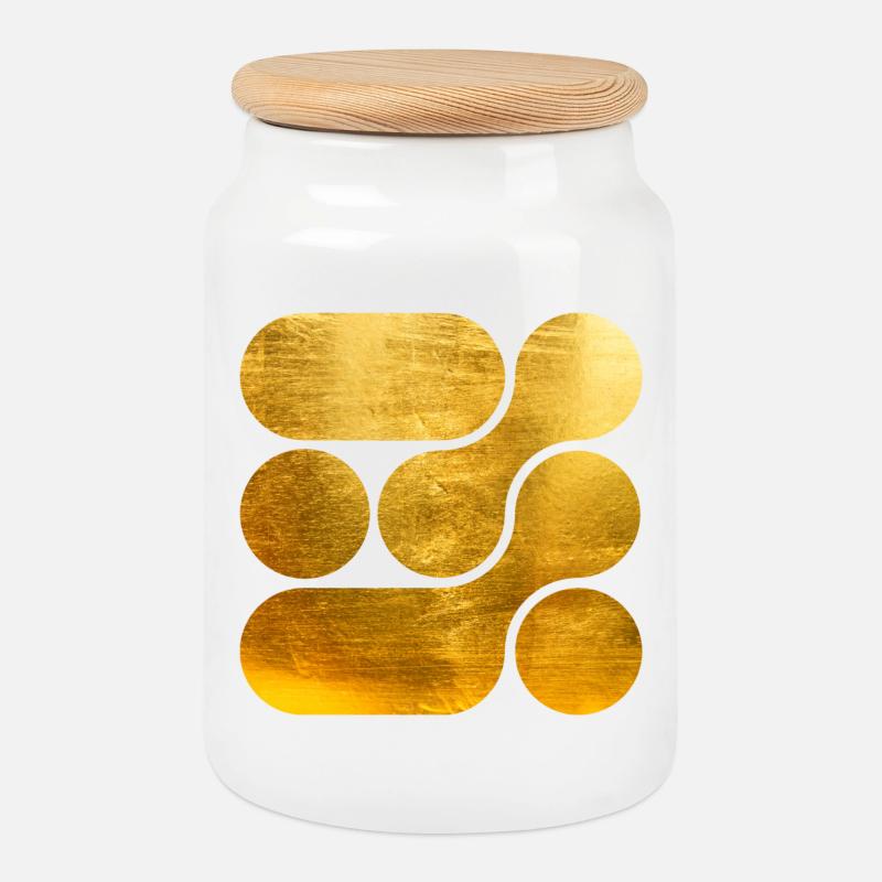 OCHOOO - GOLD - Cookie Jar with Wooden Lid - white