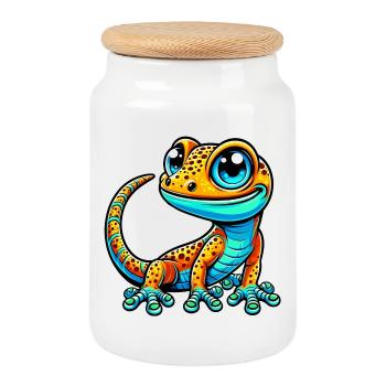 Gecko - Keksdose mit Holzdeckel - Weiß - Vorne