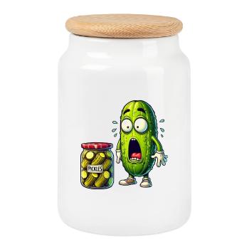 Motif de concombre amusant - Boîte à biscuits avec couvercle en bois - blanc - Devant