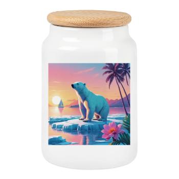Polar bear - Cookie Jar with Wooden Lid - white - Front
