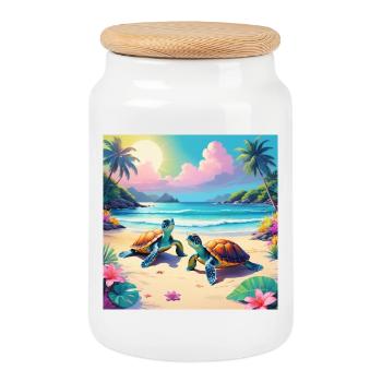 Tortoises - Cookie Jar with Wooden Lid - white - Front