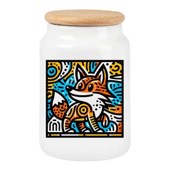 Renard - Boîte à biscuits avec couvercle en bois - blanc - Devant