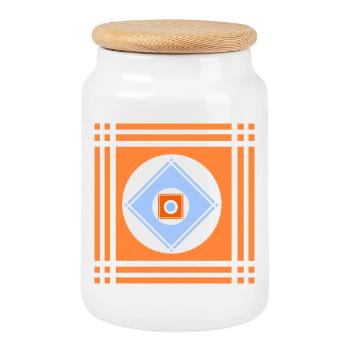 Geometric play of colours in a square - Cookie Jar with Wooden Lid - white - Front