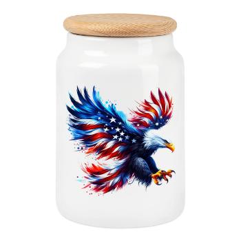 Adler Flagge USA USA Amerikanisch - Keksdose mit Holzdeckel - Weiß - Vorne