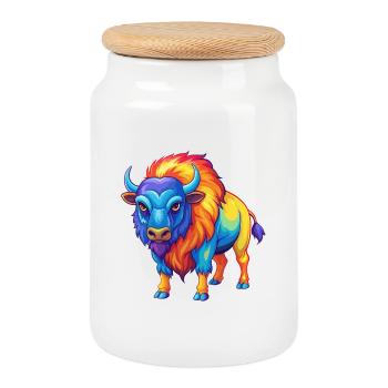 buffle coloré kawaii dessin animé personnage clipart - Boîte à biscuits avec couvercle en bois - blanc - Devant