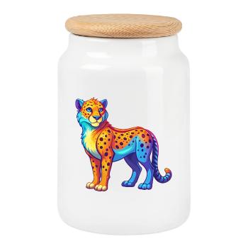 Cheetah Colorful Kawaii Cartoon Character Clipart - Cookie Jar with Wooden Lid - white - Front
