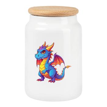 Drache Bunte Kawaii Cartoon Figur Clipart - Keksdose mit Holzdeckel - Weiß - Vorne