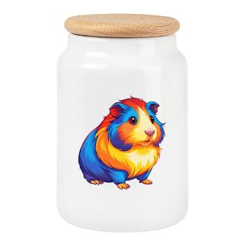 Cochon d’Inde Coloré Kawaii Dessin animé Personnage Animal de compagnie - Boîte à biscuits avec couvercle en bois - blanc - Devant
