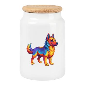 chien coloré kawaii dessin animé personnage clipart - Boîte à biscuits avec couvercle en bois - blanc - Devant