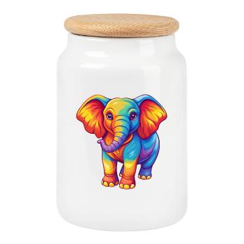 Elephant Colorful Kawaii Cartoon Character Clipart - Cookie Jar with Wooden Lid - white - Front
