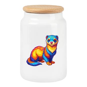 Ferret Colorful Kawaii Cartoon Character Clipart - Cookie Jar with Wooden Lid - white - Front