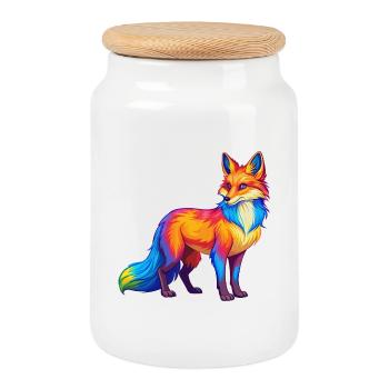 renard coloré kawaii dessin animé personnage clipart - Boîte à biscuits avec couvercle en bois - blanc - Devant