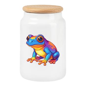 Frosch Bunte Kawaii Cartoon Figur Clipart - Keksdose mit Holzdeckel - Weiß - Vorne