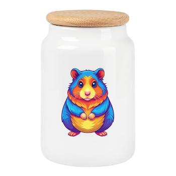 Hamster Colorful Kawaii Cartoon Character Clipart - Cookie Jar with Wooden Lid - white - Front