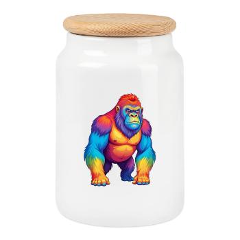 Gorilla Bunte Kawaii Cartoon Figur Clipart - Keksdose mit Holzdeckel - Weiß - Vorne