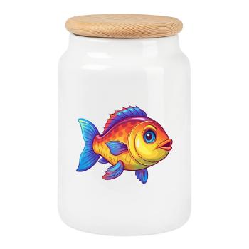 Fisch Bunte Kawaii Cartoon Figur Clipart - Keksdose mit Holzdeckel - Weiß - Vorne
