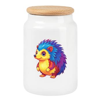 hérisson coloré kawaii dessin animé personnage clipart - Boîte à biscuits avec couvercle en bois - blanc - Devant
