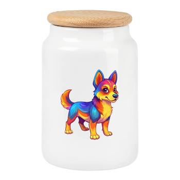 chien coloré kawaii dessin animé personnage clipart - Boîte à biscuits avec couvercle en bois - blanc - Devant