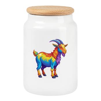 Goat Colorful Kawaii Cartoon Character Clipart - Cookie Jar with Wooden Lid - white - Front