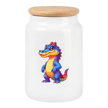 crocodile coloré kawaii dessin animé personnage animal - Boîte à biscuits avec couvercle en bois - blanc - Devant