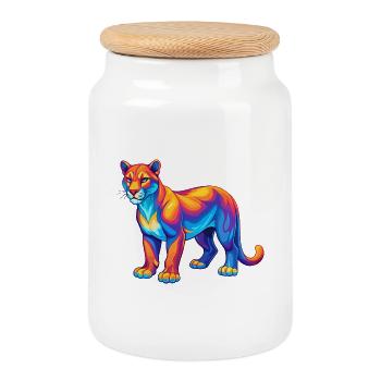 Cougar coloré Kawaii Dessin animé Personnage Clipart - Boîte à biscuits avec couvercle en bois - blanc - Devant