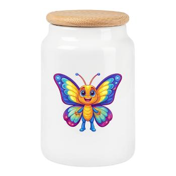 papillon coloré kawaii personnage de dessin animé animal - Boîte à biscuits avec couvercle en bois - blanc - Devant