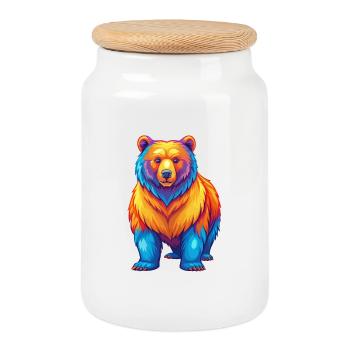 Bear Colorful Kawaii Cartoon Character Clipart - Cookie Jar with Wooden Lid - white - Front