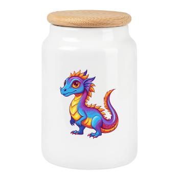 basilic coloré kawaii personnage de dessin animé clipart - Boîte à biscuits avec couvercle en bois - blanc - Devant