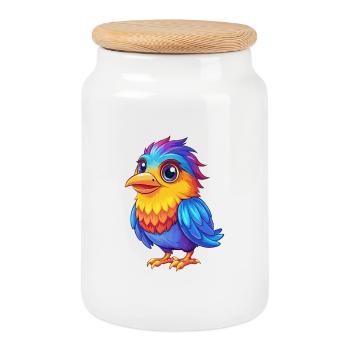 Bird Colorful Kawaii Cartoon Character Clipart - Cookie Jar with Wooden Lid - white - Front