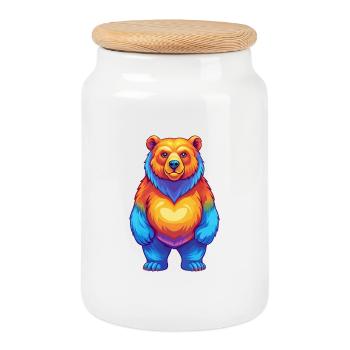 Bear Colorful Kawaii Cartoon Character Clipart - Cookie Jar with Wooden Lid - white - Front