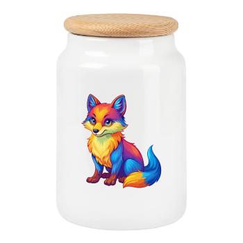 Renard arctique Personnage de dessin animé kawaii coloré - Boîte à biscuits avec couvercle en bois - blanc - Devant