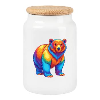 Bear Colorful Kawaii Cartoon Character Clipart - Cookie Jar with Wooden Lid - white - Front