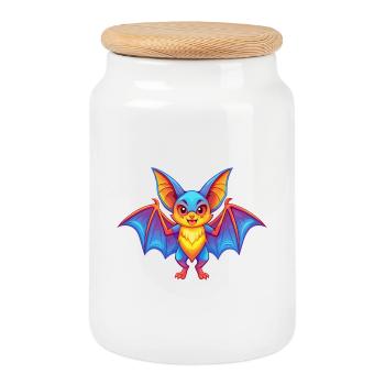Bat Colorful Kawaii Cartoon Character Clipart - Cookie Jar with Wooden Lid - white - Front
