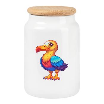 Albatross Colorful Kawaii Cartoon Character Animal - Cookie Jar with Wooden Lid - white - Front