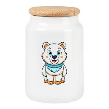 Polar Bear Cute Cartoon Character Kawaii Clipart - Cookie Jar with Wooden Lid - white - Front