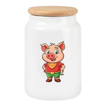 Cochon Mignon Personnage De Dessin Animé Kawaii Clipart - Boîte à biscuits avec couvercle en bois - blanc - Devant