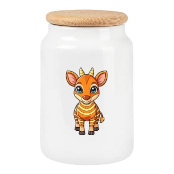 Okapi Niedliche Zeichentrickfigur Kawaii Clipart - Keksdose mit Holzdeckel - Weiß - Vorne