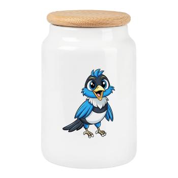 Elster Niedliche Zeichentrickfigur Kawaii Clipart - Keksdose mit Holzdeckel - Weiß - Vorne