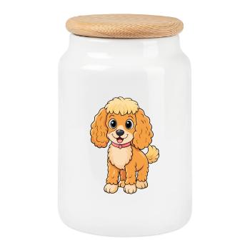 Poodle Dog Cute Cartoon Character Kawaii Clipart - Cookie Jar with Wooden Lid - white - Front