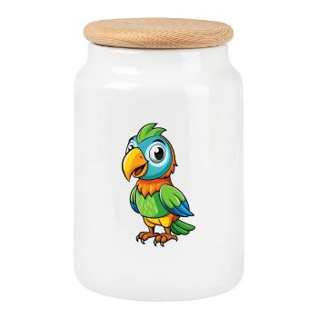 Papagei Niedliche Zeichentrickfigur Kawaii Clipart - Keksdose mit Holzdeckel - Weiß - Vorne