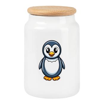 Pingouin Mignon Personnage De Dessin Animé Kawaii Clipart - Boîte à biscuits avec couvercle en bois - blanc - Devant