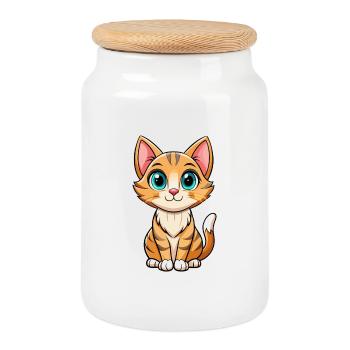 Kitten Cute Cartoon Character Kawaii Clipart - Cookie Jar with Wooden Lid - white - Front