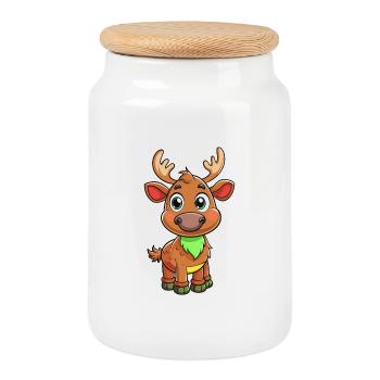 Elch Niedliche Zeichentrickfigur Kawaii Clipart - Keksdose mit Holzdeckel - Weiß - Vorne