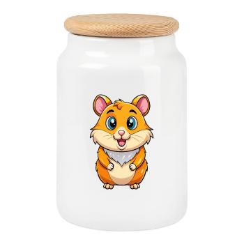 Hamster Cute Cartoon Character Kawaii Clipart - Cookie Jar with Wooden Lid - white - Front