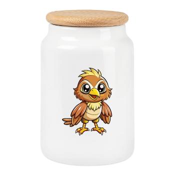 Falke Niedliche Zeichentrickfigur Kawaii Clipart - Keksdose mit Holzdeckel - Weiß - Vorne