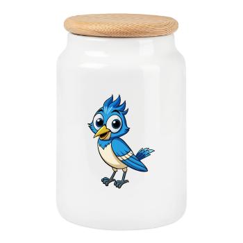 Jay Bird Niedliche Zeichentrickfigur Kawaii Clipart - Keksdose mit Holzdeckel - Weiß - Vorne