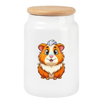 Cochon d’Inde Mignon Personnage De Dessin Animé Kawaii Clipart - Boîte à biscuits avec couvercle en bois - blanc - Devant
