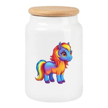 Pony Bunte Kawaii Cartoon Figur Clipart - Keksdose mit Holzdeckel - Weiß - Vorne