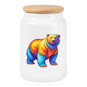 Polar Bear Colorful Kawaii Cartoon Character - Cookie Jar with Wooden Lid - white - Front