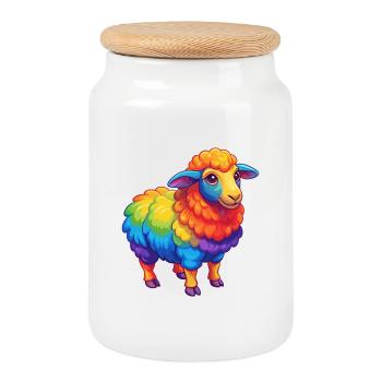 Schaf Bunte Kawaii Cartoon Figur Clipart - Keksdose mit Holzdeckel - Weiß - Vorne